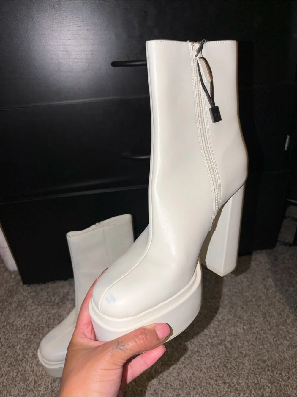 Womens White Platform Block Heel Ankle Boots